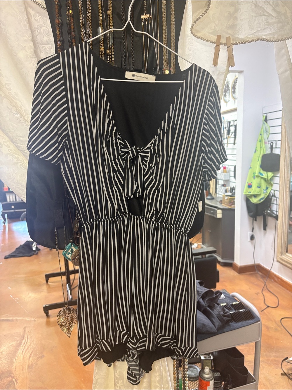 Black & White Striped Tie-Front Romper